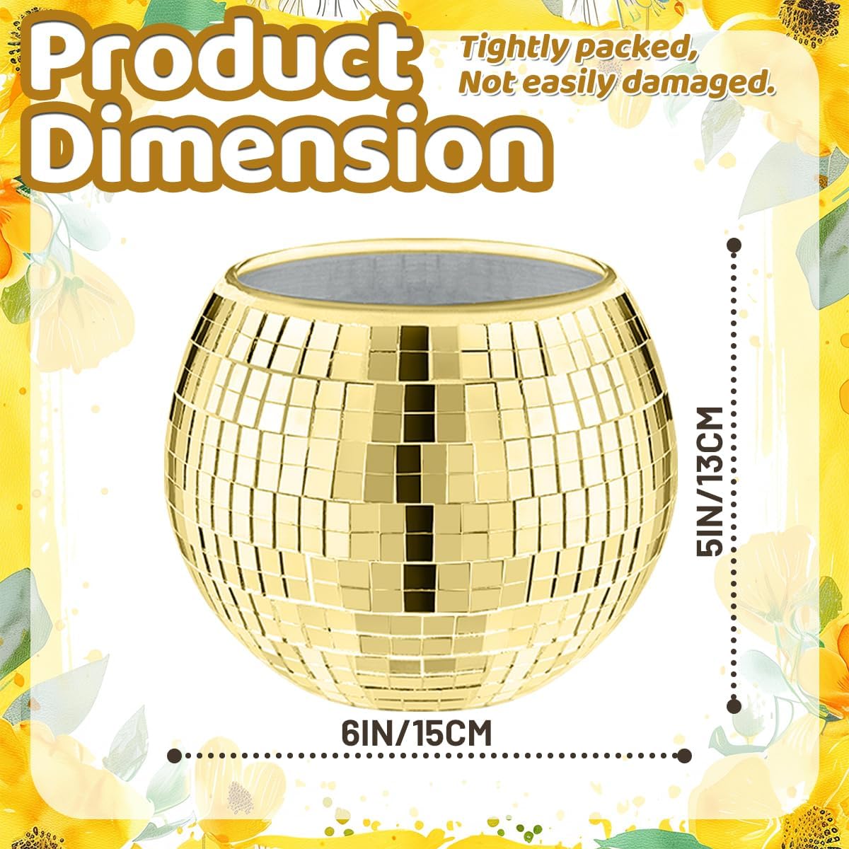 6 Pcs Disco Ball Vase,5 X 6 Disco Ball Centerpieces,Glass Disco Ball Planter Mirror Disco Ball Decor Can Be Used for Wedding Centerpieces,Birthday,Office(Gold)